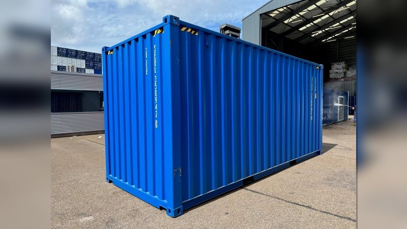 Standaard zeecontainer 20ft blauw staal transport en opslag